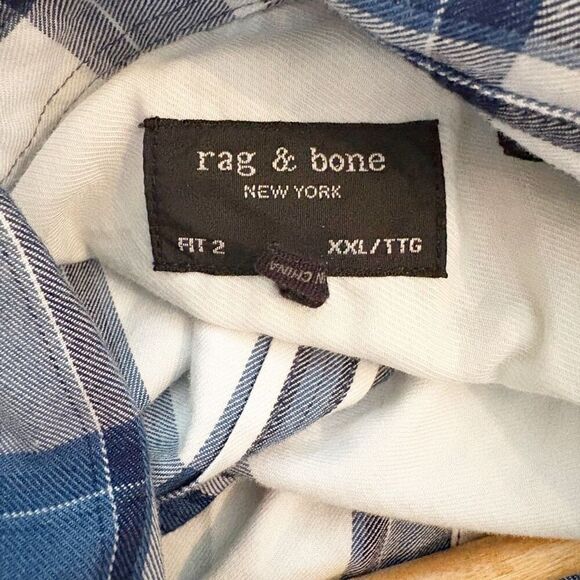 Rag & Bone Shirt Size XXL Fit 2 Plaid Tomlin Blue Indigo Plaid $225.00 - Picture 10 of 10
